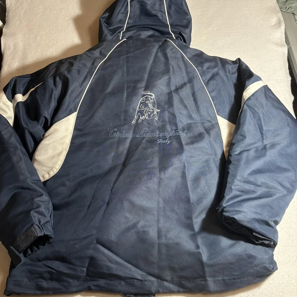 Tonino Lamborghini Jacket Mens Medium Blue White Hooded Down Puffer Winter‎ Coat - Picture 9 of 10